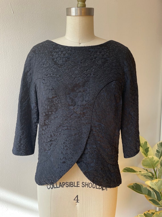 Vintage 1950s Elizabeth Arden Black Jacquard Top - image 7