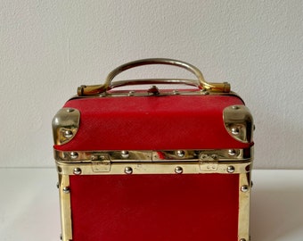 Vintage White and Gold Train Case Handbag