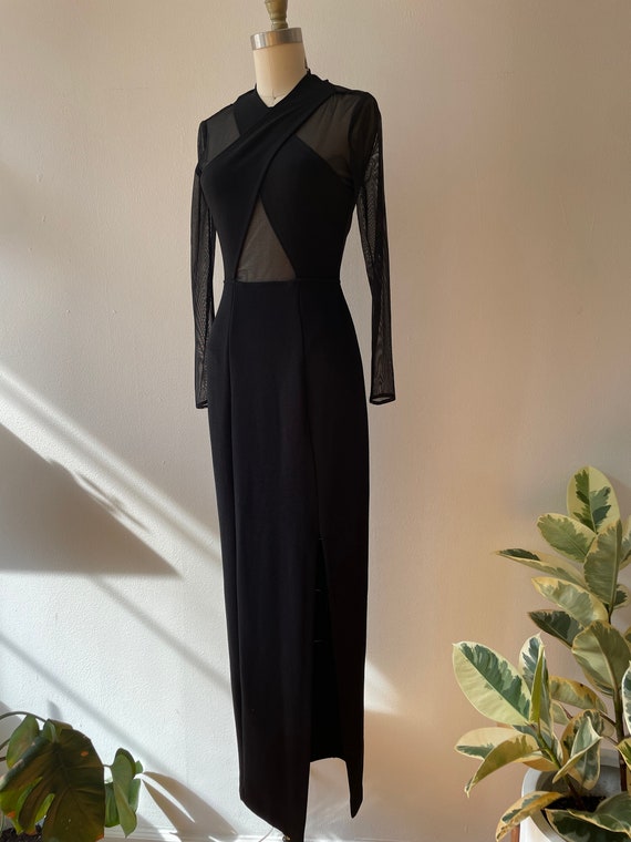 Vintage 1990s Black Sheer Net Maxi Dress - image 2