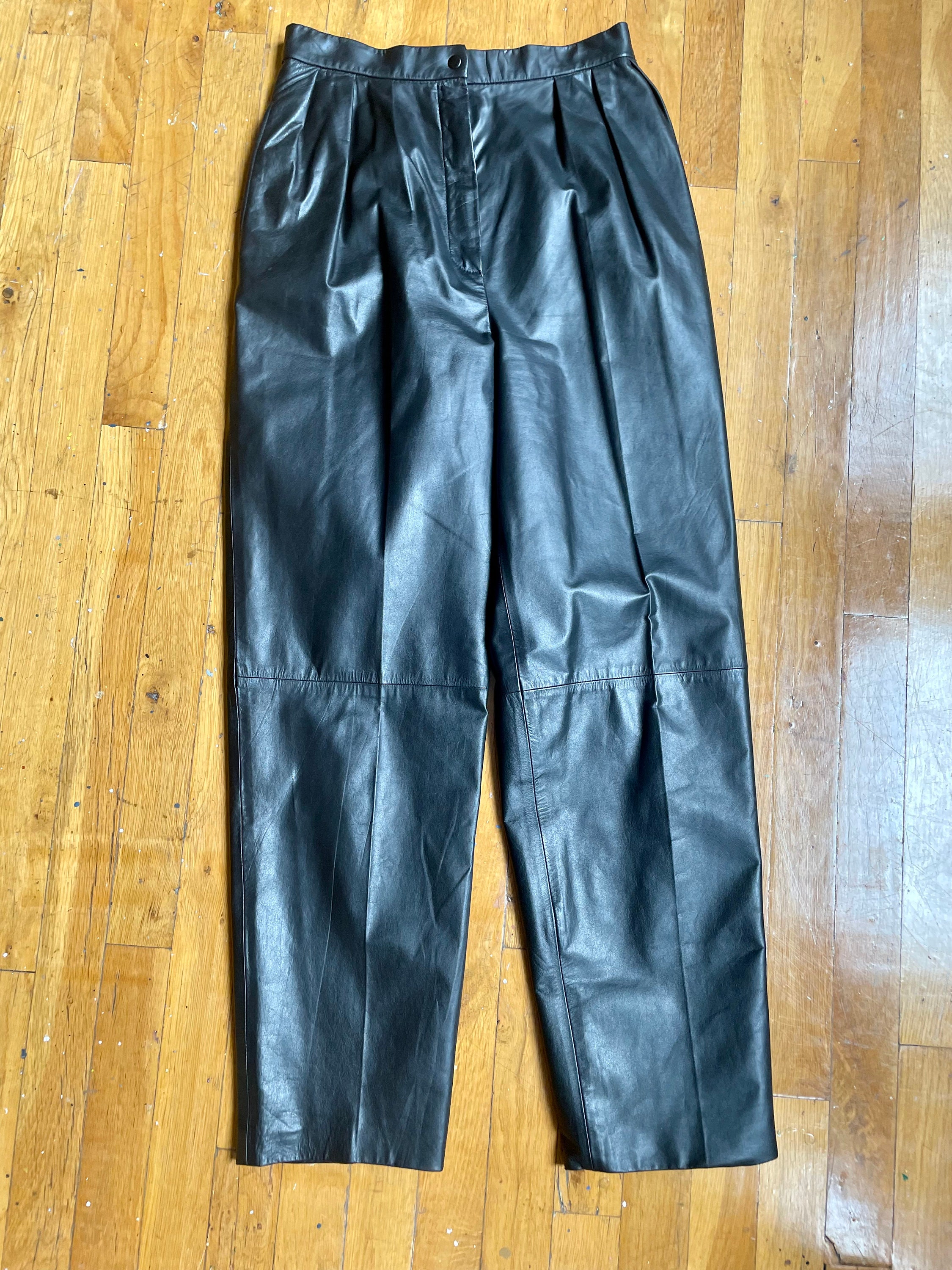 Vintage 1980s Black Leather High Waisted Pants - Etsy