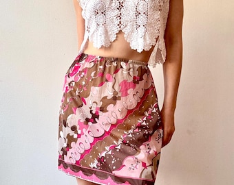 Vintage 1960s Pucci Pink & Brown Printed Nylon Slip Skirt