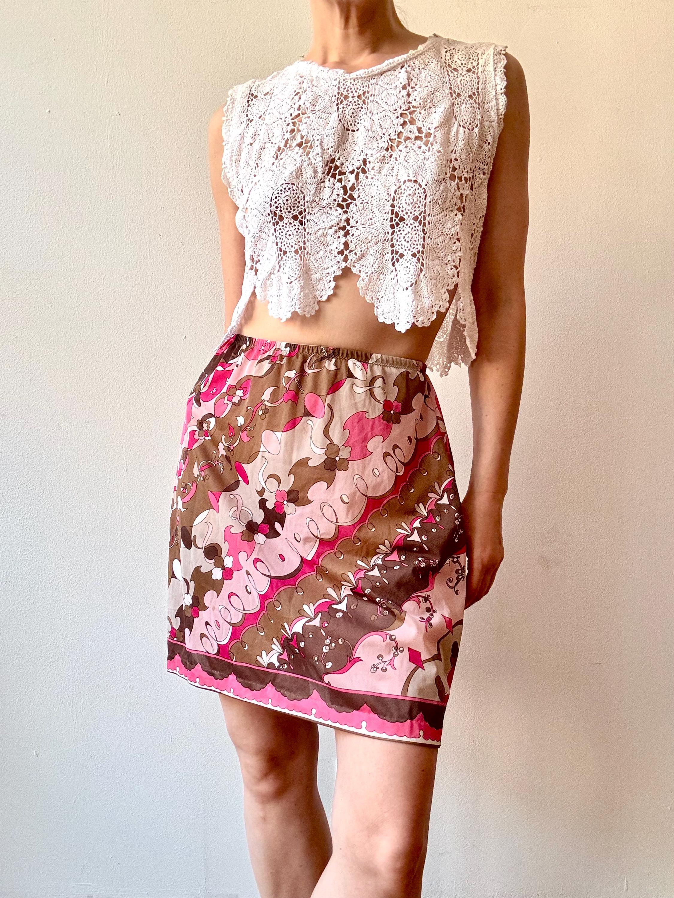 Vintage 1960s Pucci Pink & Brown Printed Nylon Slip Skirt - Etsy
