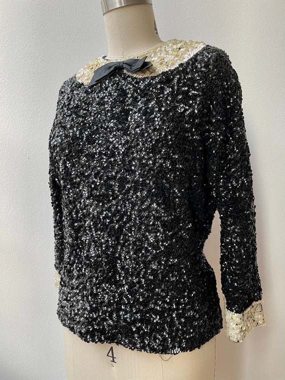 Reserved**** 60s black and white sequin top - image 7