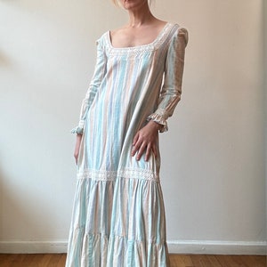 Vintage 1970s Striped Cotton Maxi Dress zdjęcie 3