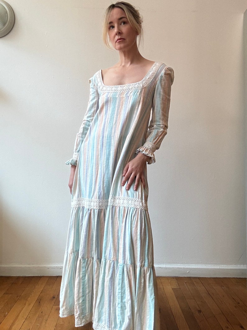 Vintage 1970s Striped Cotton Maxi Dress zdjęcie 3