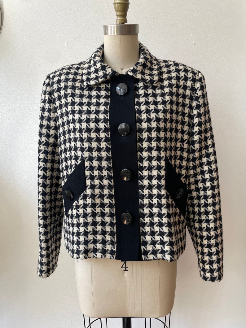 Vintage 1960s Wool Cropped Houndstooth Jacket image 1