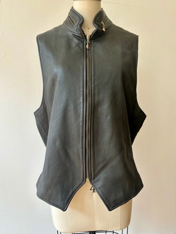 Vintage 1990s Black Leather Moto Vest