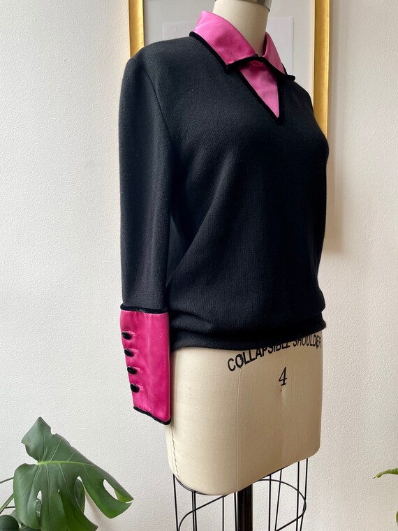 Vintage 80s Valentino cashmere and satin collared… - image 2