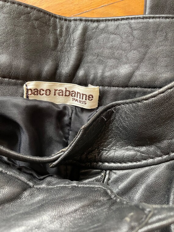 Vintage Paco Rabanne Black Leather Tie Waist Pants - image 7