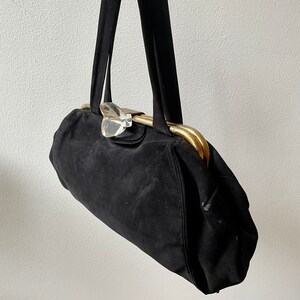 Vintage 50s large black suede and lucite evening bag image 4