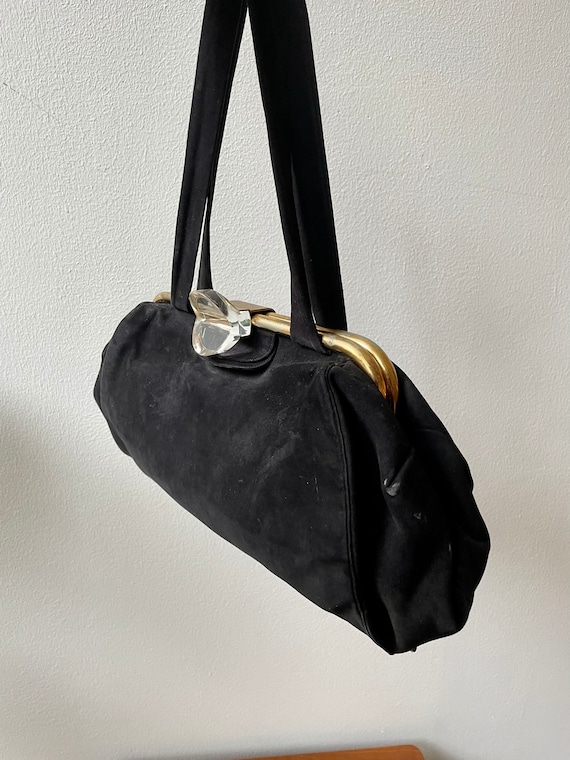 Vintage 50s large black suede and lucite evening … - image 4