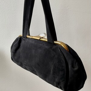 Vintage 50s large black suede and lucite evening bag image 8