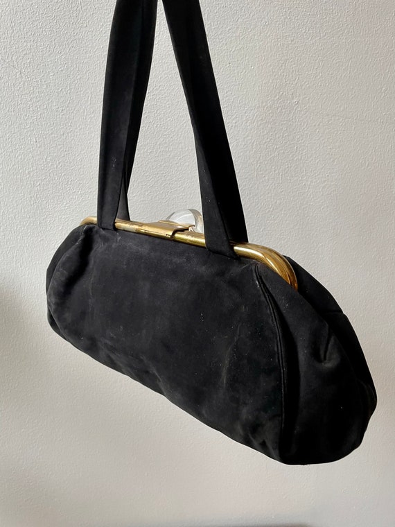 Vintage 50s large black suede and lucite evening … - image 8