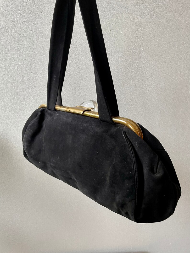 Vintage 50s large black suede and lucite evening bag image 8