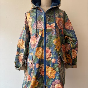 Vintage 1980s Floral Hooded Raincoat Parka