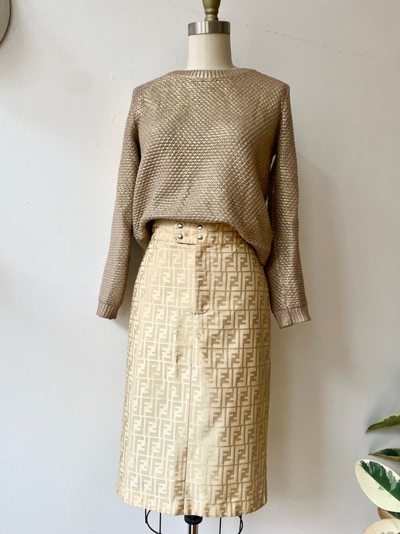 Vintage Fendi Gold Zucca Print Pencil Skirt - image 3