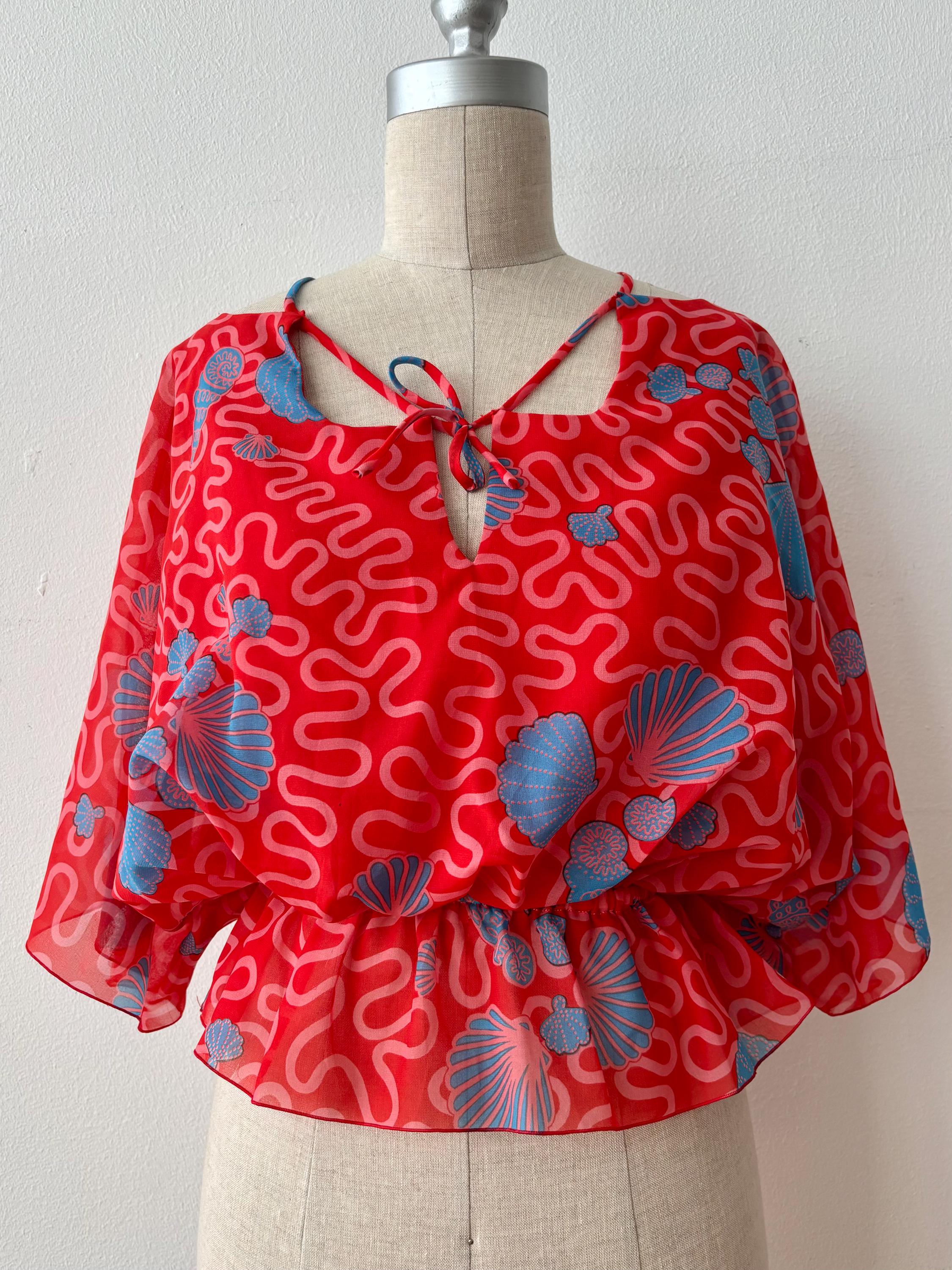 Vintage 1970s Zandra Rhodes Shell & Squiggle Print Ensemble