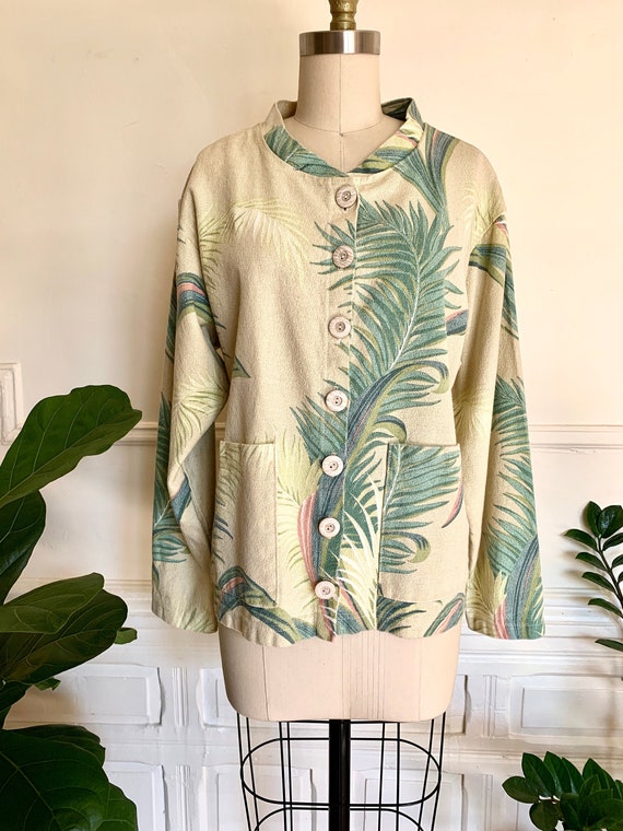 Vintage 1960s Barkcloth Tropical Print Jacket