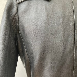 Vintage 1970s Black Leather Belted Trench Coat image 6