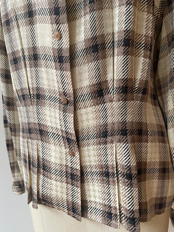 Vintage 1980s Plaid Silk Blouse - image 3