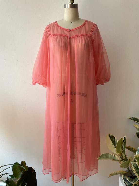 Vintage 1960s Sheer Pink Nylon Robe