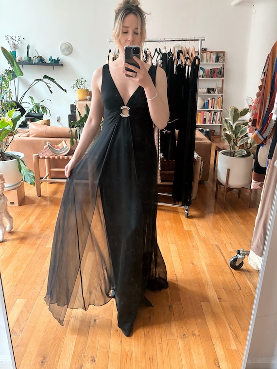 Vintage Lillie Rubin Black Silk Overlay Maxi Dress