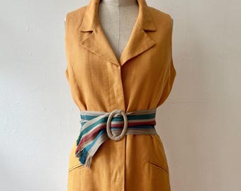 Vintage 90s Wide Striped Woven Cloth Chord Leather Trim Belt  display picture 1