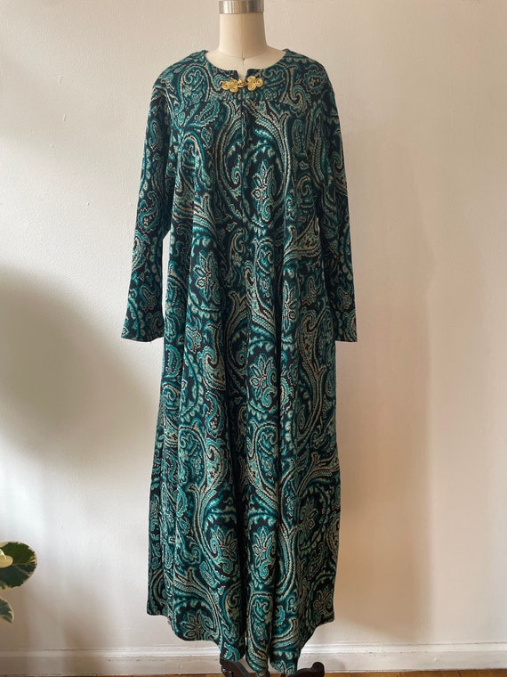 Vintage David Brown Knit Paisley Caftan - image 1