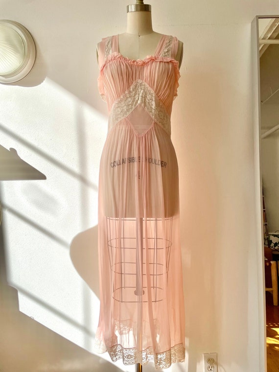 Vintage 1940s Sheer Pink Lace Nightgown
