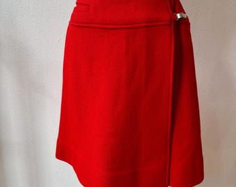 Vintage 1960s Saks Red Wool Mod Wrap Skirt