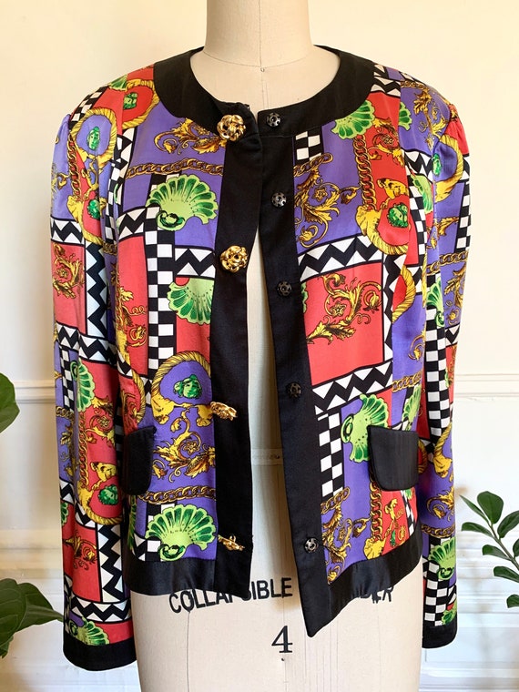 Vintage 1980s Silk Graphic Print Jacket - image 1