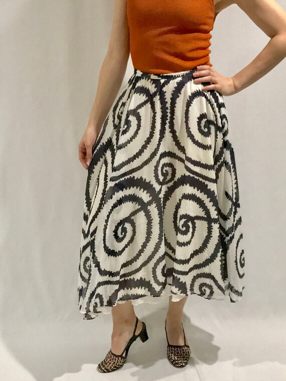 Vintage 70s Abstract Print Midi Length Skirt