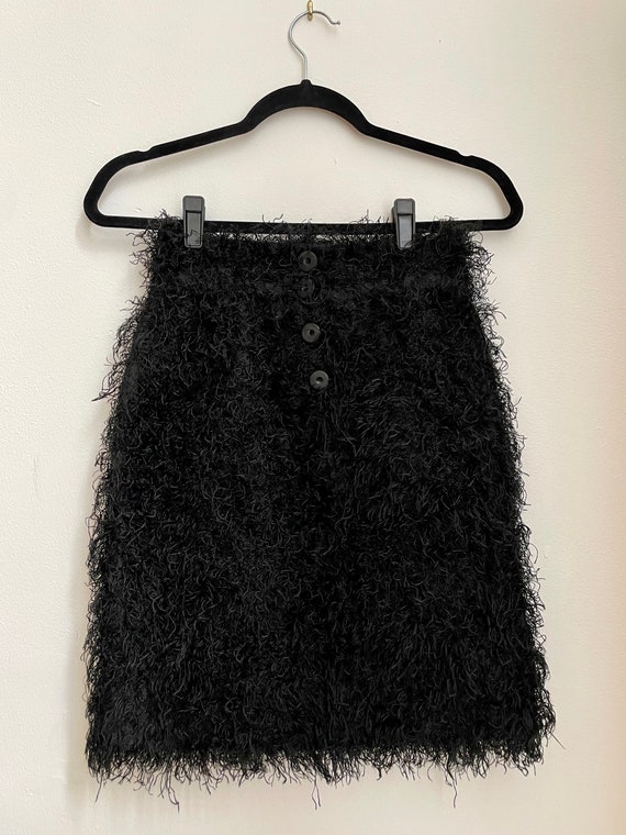 Vintage 2000s Fendi Black Shag Mini Skirt - image 2