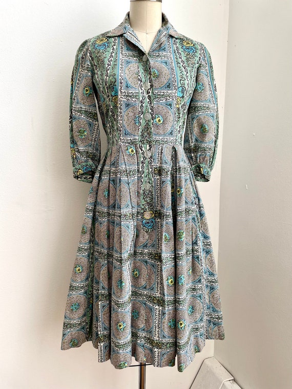 Vintage 1950s Printed Cotton Day Dress