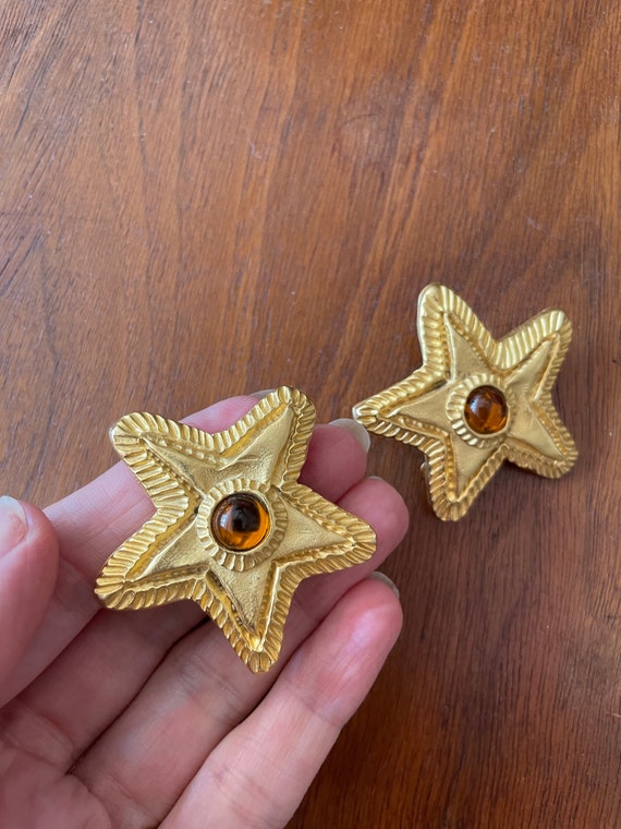 Vintage Gold Tone Sea Star Clip On Earrings - image 2