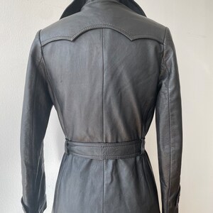 Vintage 1970s Black Leather Belted Trench Coat image 5