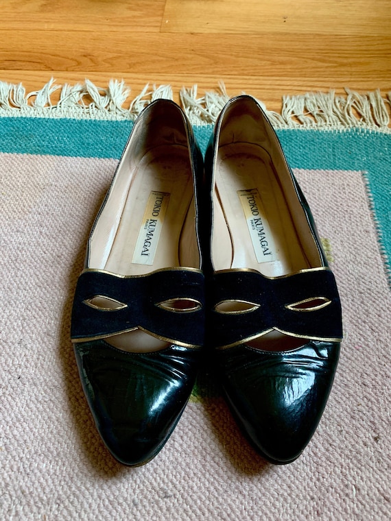 Vintage 80s Tokio Kumagai Black Patent Leather Fla