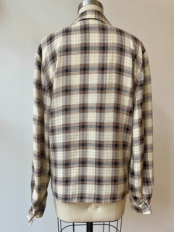 Vintage 1980s Plaid Silk Blouse - image 5