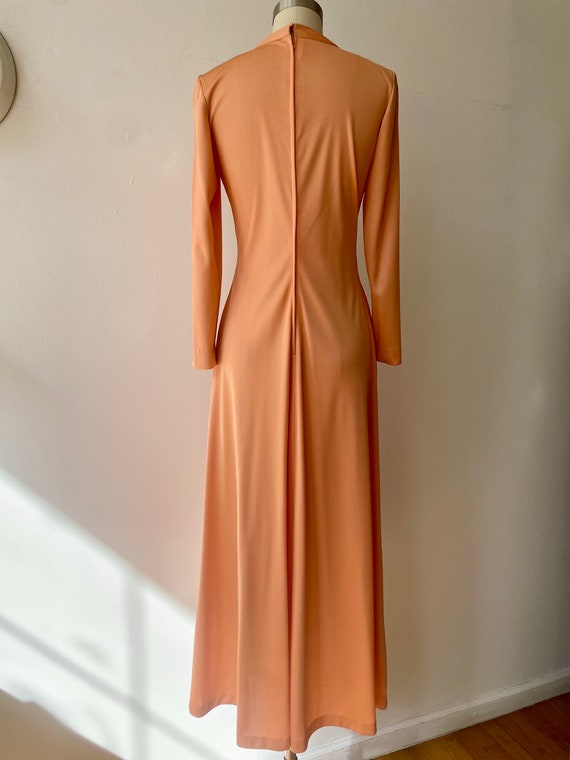 Vintage 1970s Peach Pleated Jersey Maxi Dress - image 5