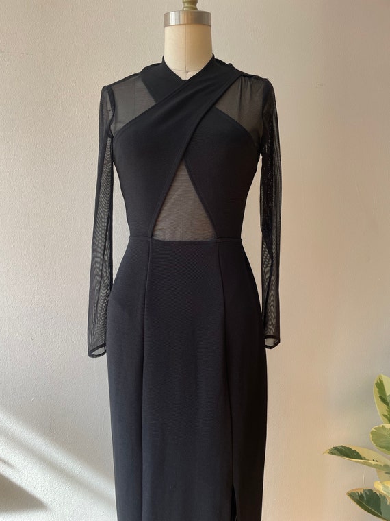 Vintage 1990s Black Sheer Net Maxi Dress - image 3