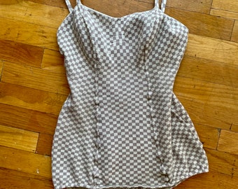Vintage 1940s Checkered Wool Swimsuit Bodysuit