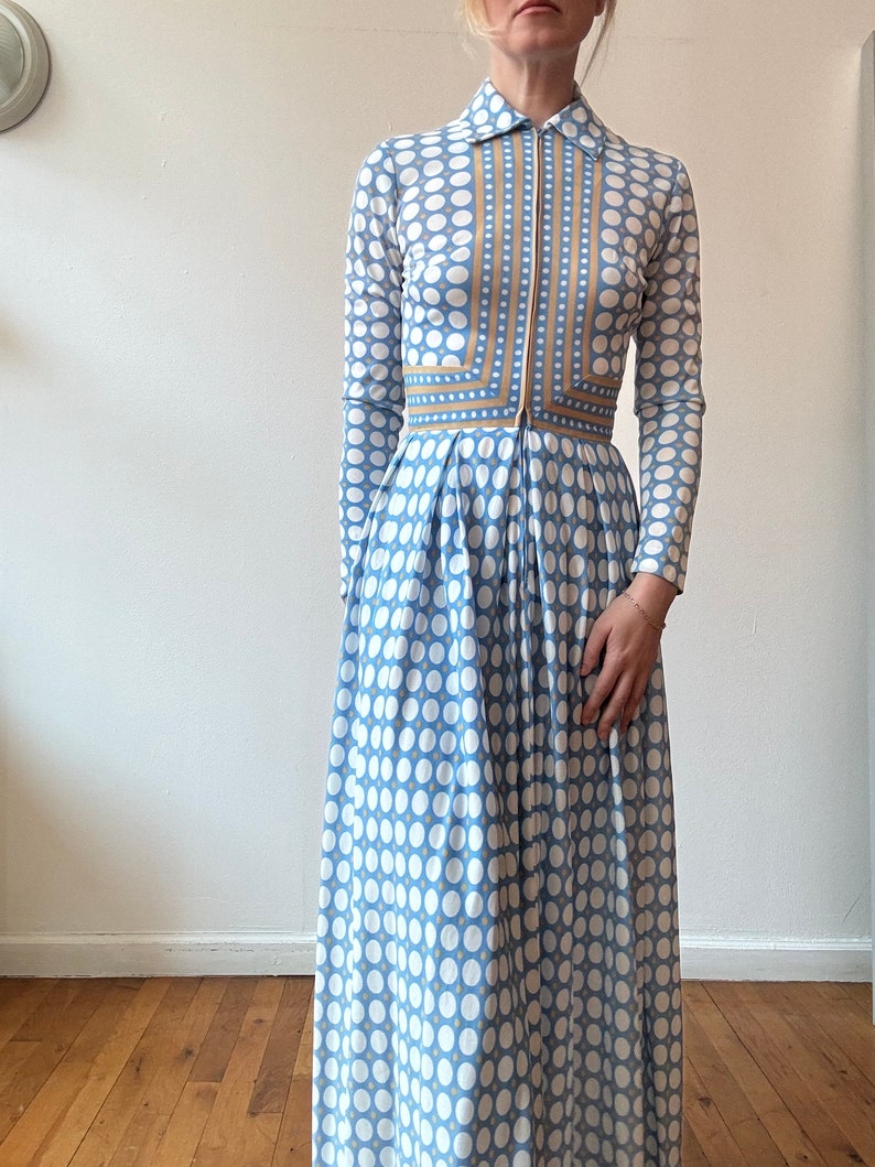 Vintage 1970s Blue Printed Maxi Dress zdjęcie 3