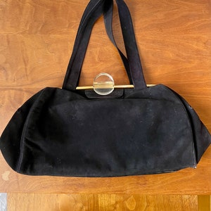 Vintage 50s large black suede and lucite evening bag image 2