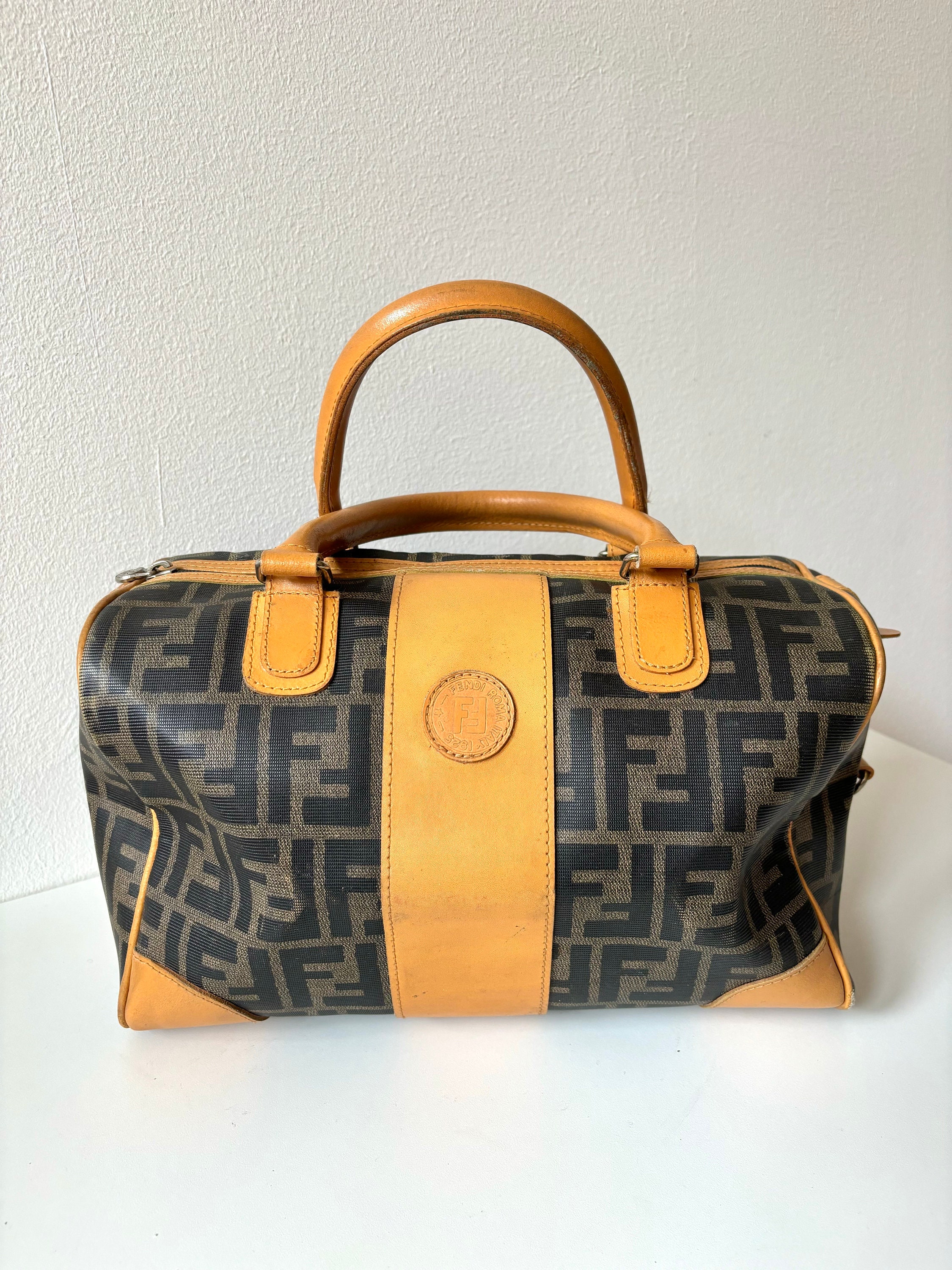 Vintage Fendi Zucca Print Boston Speedy Leather Trimmed Bag Etsy