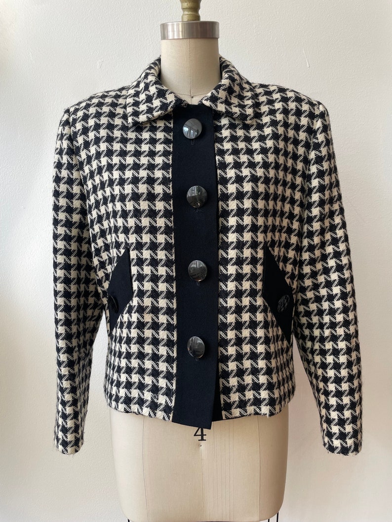 Vintage 1960s Wool Cropped Houndstooth Jacket image 5