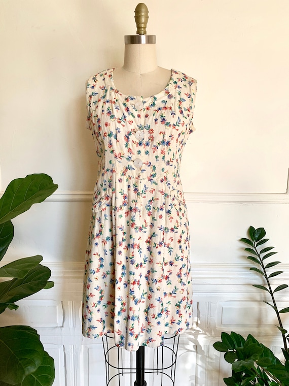 Vintage 40s Floral Embroidered Dress Size S/M