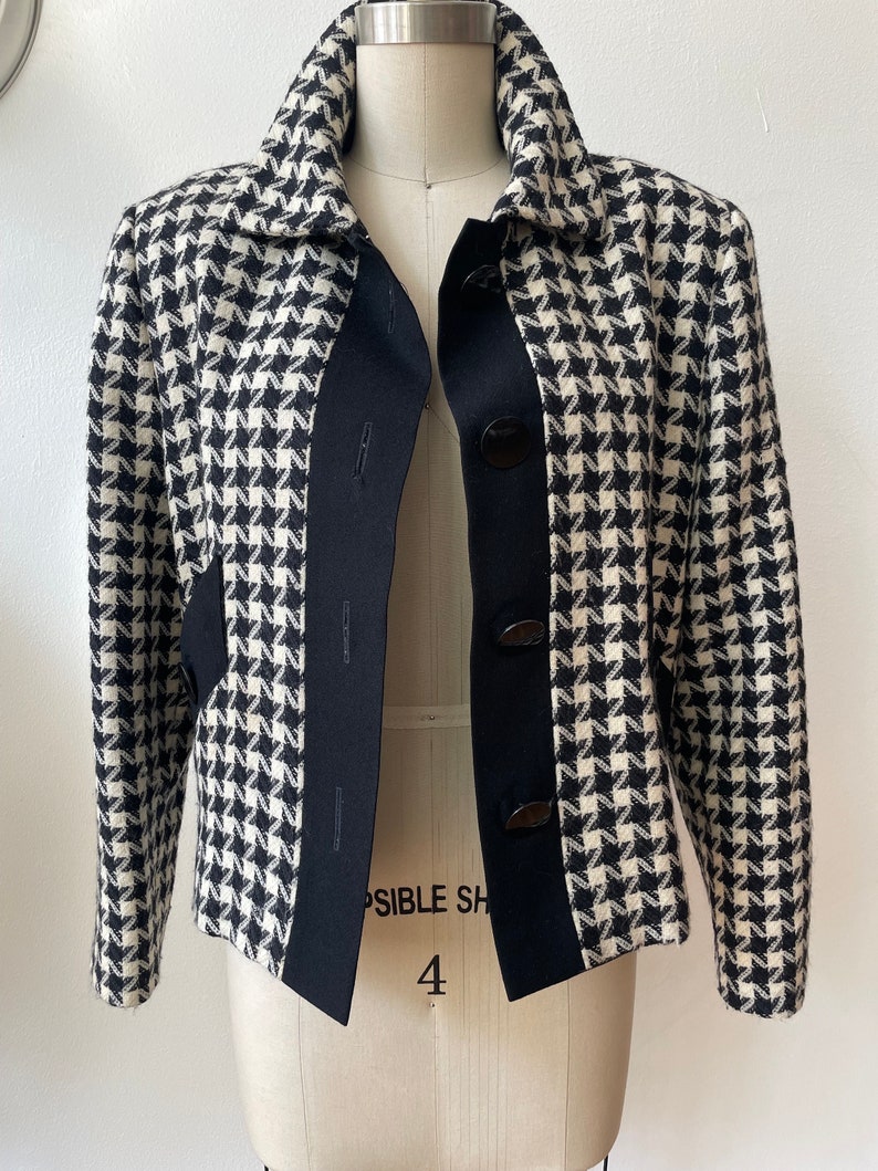 Vintage 1960s Wool Cropped Houndstooth Jacket image 6