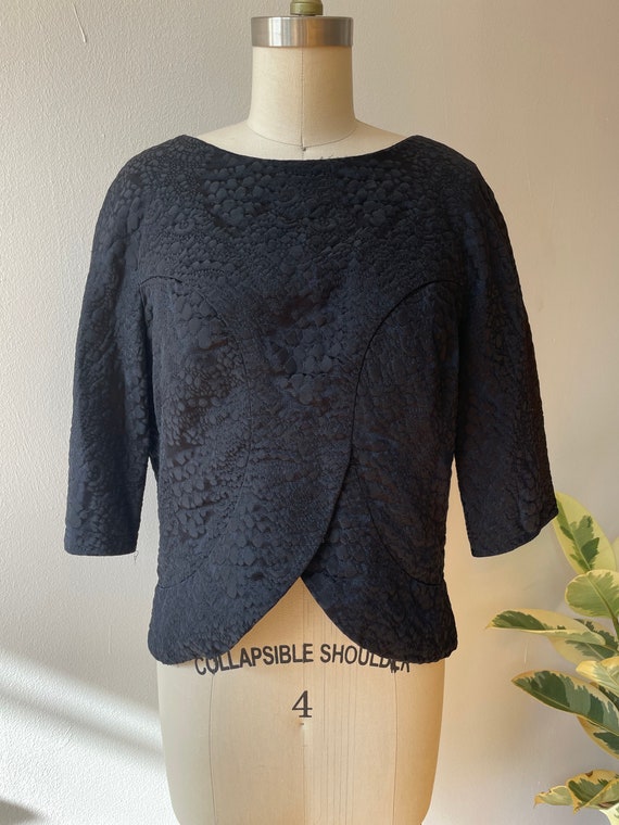 Vintage 1950s Elizabeth Arden Black Jacquard Top - image 5