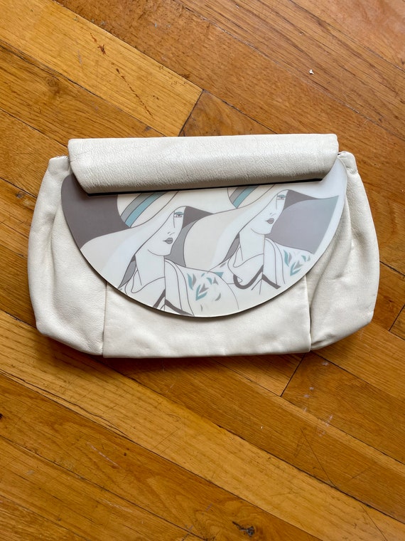 Vintage 1980s Art Deco Inspired Leather Clutch