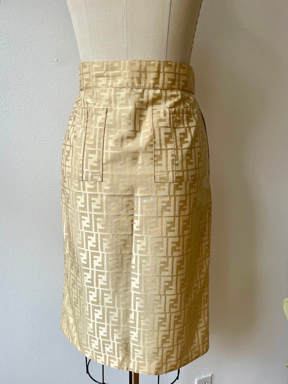 Vintage Fendi Gold Zucca Print Pencil Skirt - image 7